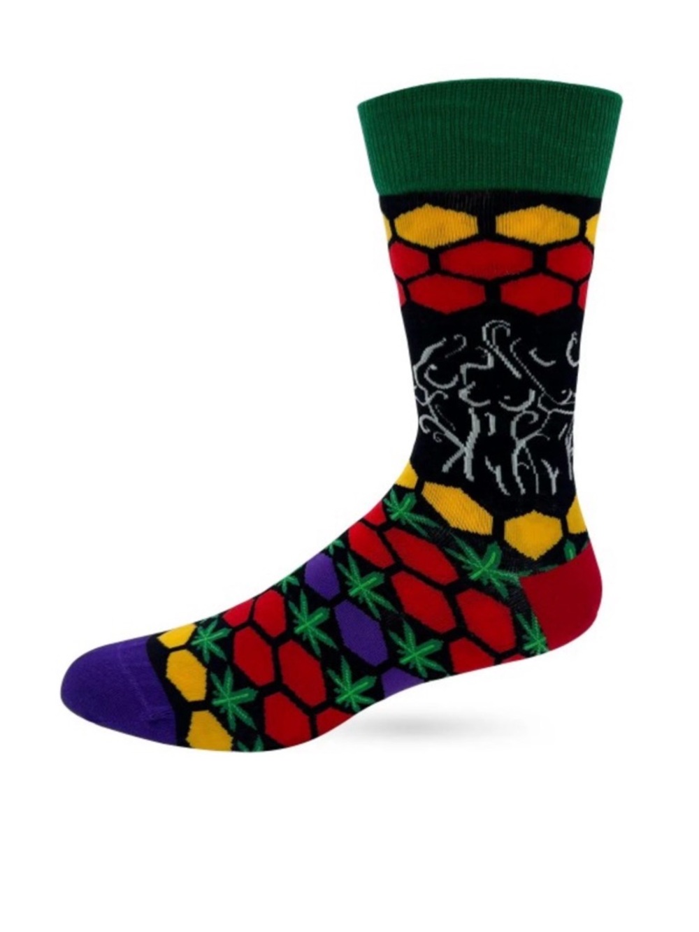 •Doobies & Boobies • Colorful 420 Enthusiast Novelty Crew Leaf Socks - Picture 2 of 3